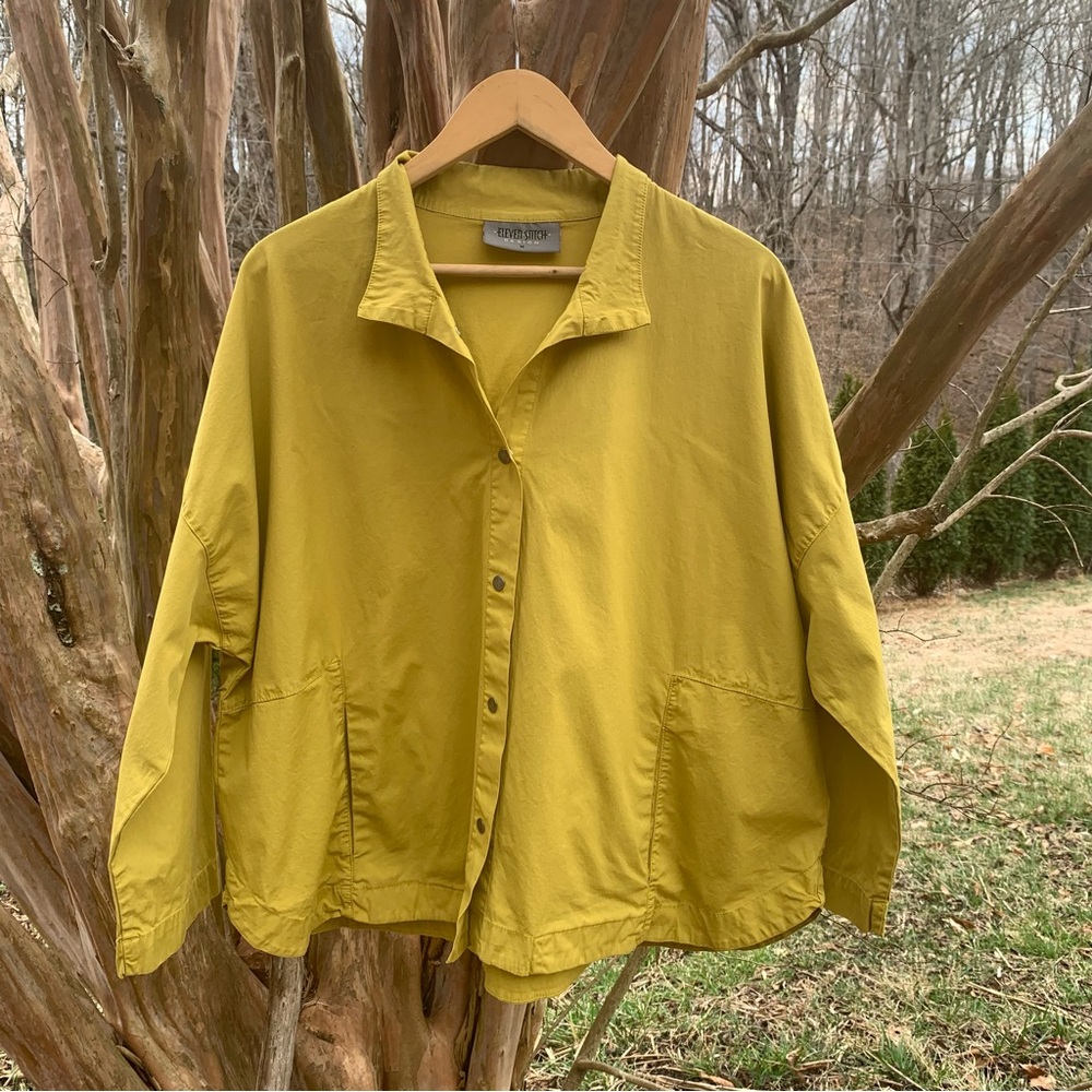 Eleven Stitch Design Long Sleeve Snap Down Top:Jacket in Chartreuse